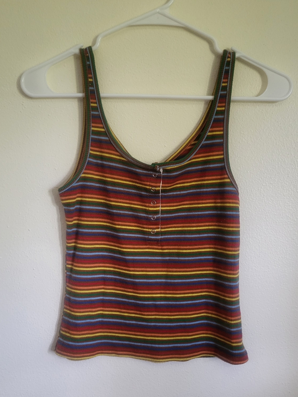 Heart Hips Multicolor Striped Ribbed Tank - Button Front